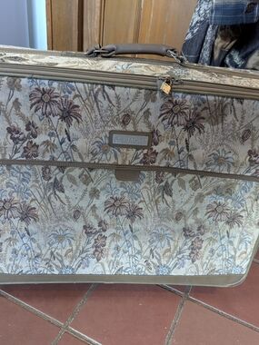 Jordache Floral Tapestry Suitcase in Beige and Brown